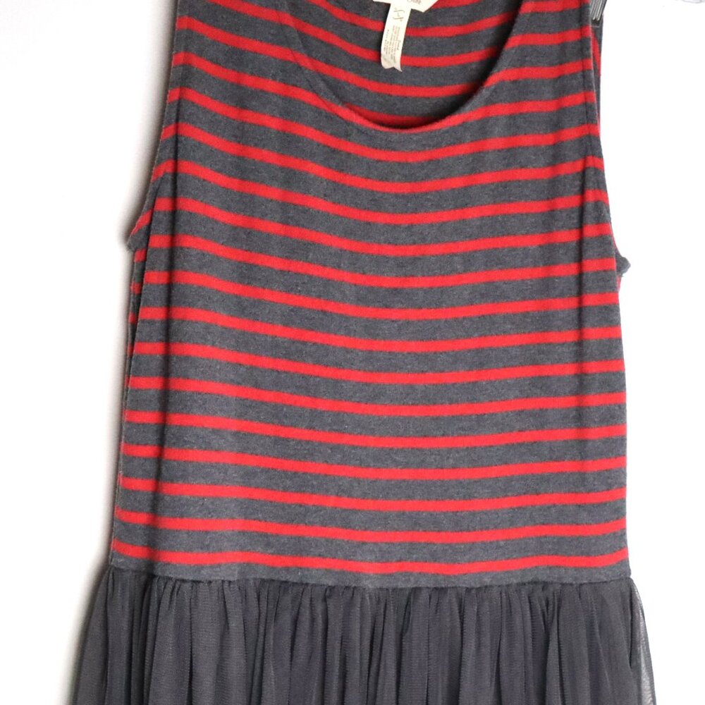Matilda Jane Twas the Night Gray Red Striped Tulle Dress Womens Large